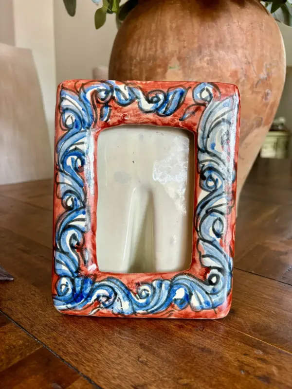 il_fullxfull.6050142453_b2hi Hand-Painted Ceramic Picture Frame – Red, Blue & White Flourish Design